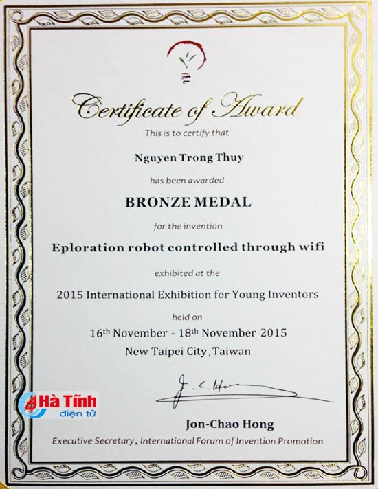 Học sinh Hà Tĩnh giành HCĐ tại Triển lãm Sáng tạo trẻ IEYE Đài Loan