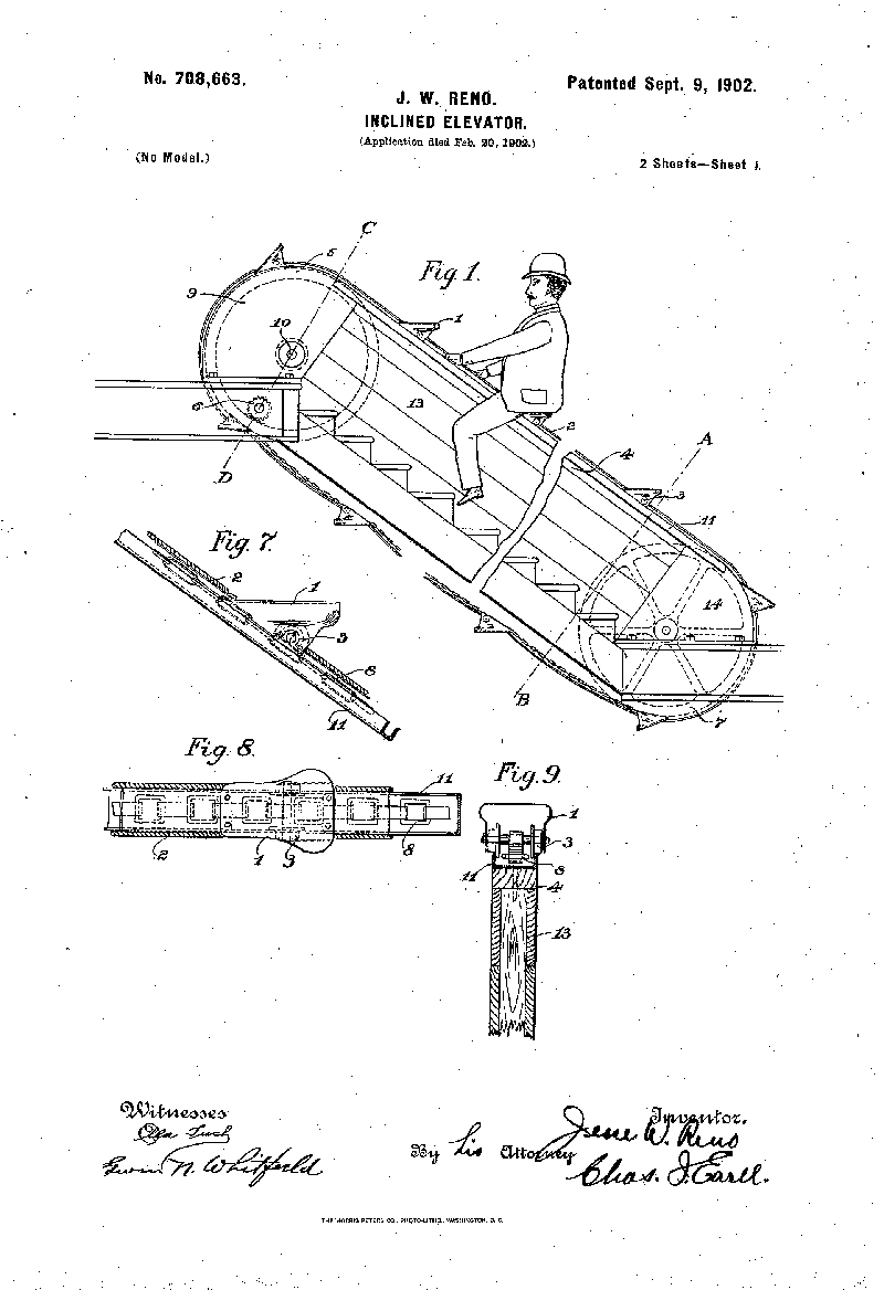 Cấu tạo thang máy nghiêng của Jesse Reno. Ảnh: USPTO.